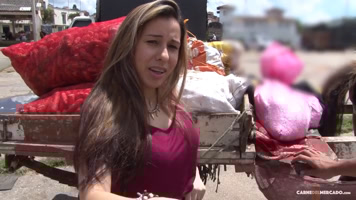 Colombian Next To The Horse Trying To Sell Her Merchandise